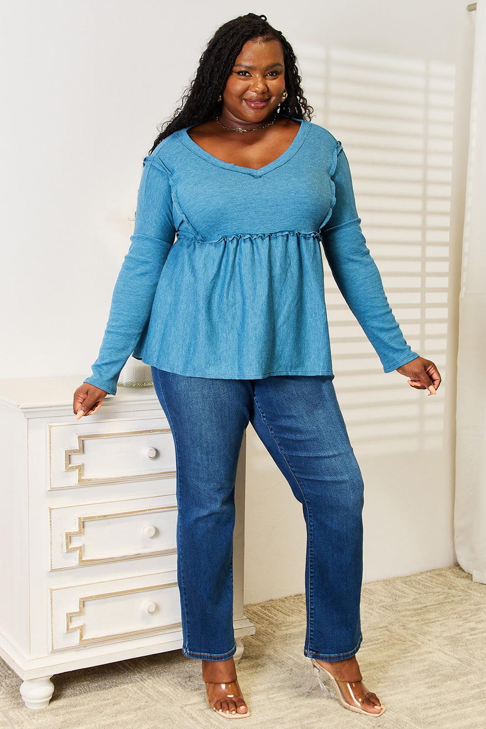Jade By Jane Full Size Frill Trim Babydoll Blouse Carauana Store