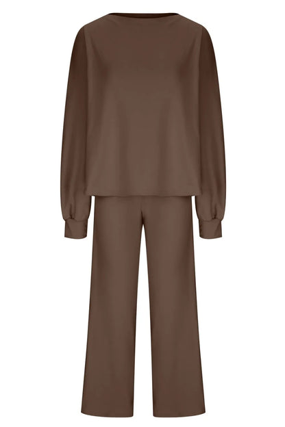 Round Neck Long Sleeve Top and Pants Set Carauana Store