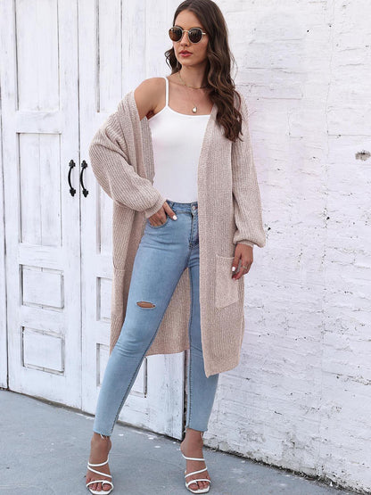 Open Front Longline Cardigan with Pockets Carauana Store