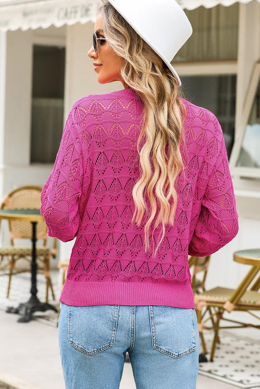 Openwork V-Neck Cardigan Carauana Store