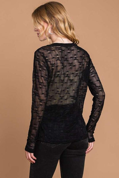 Culture Code Full Size Round Neck Mesh Perspective Top Carauana Store