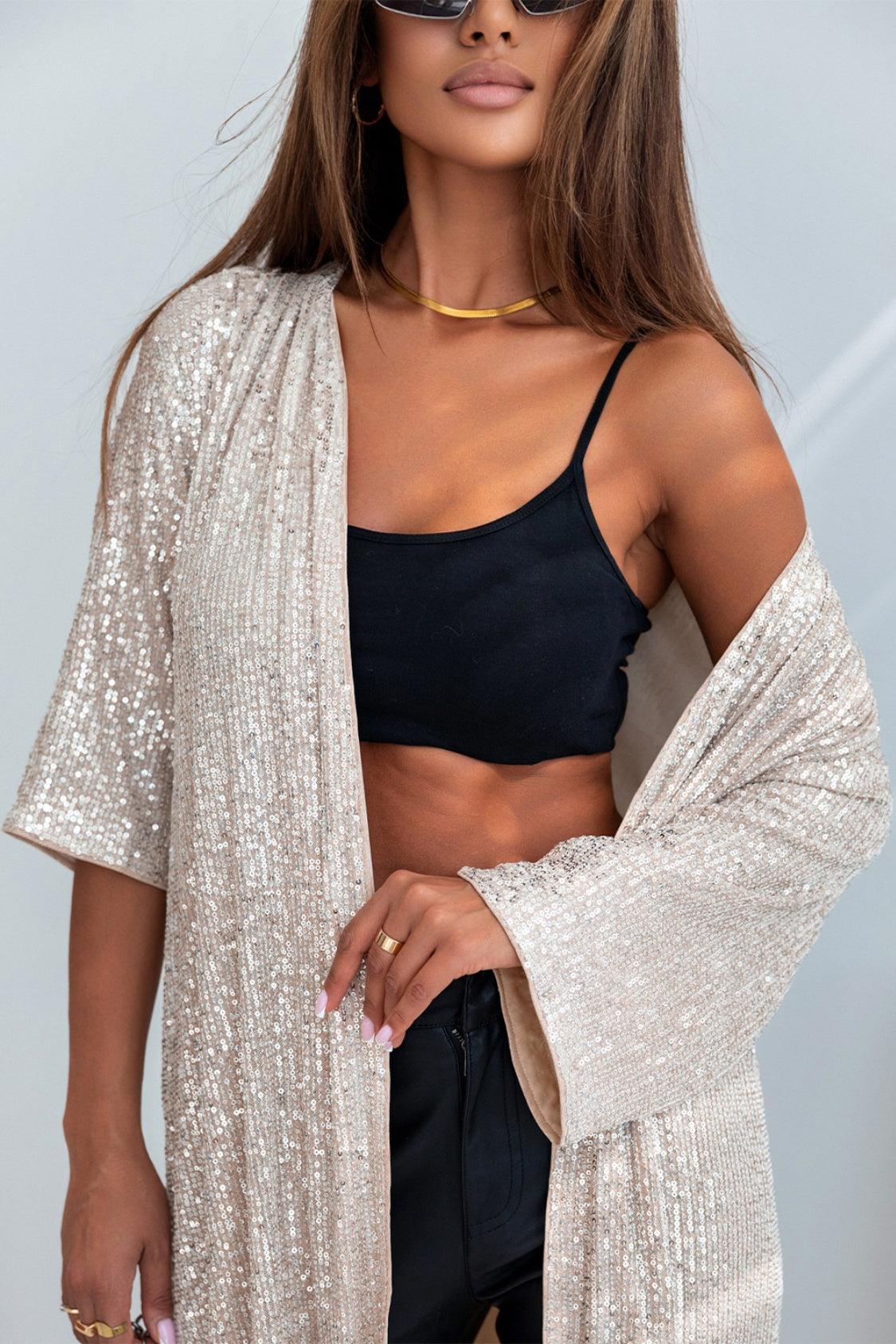 Sequin Open Front Duster Cardigan CaRaUaNa Fashion