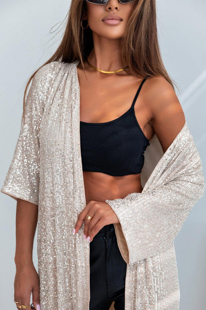 Sequin Open Front Duster Cardigan CaRaUaNa Fashion