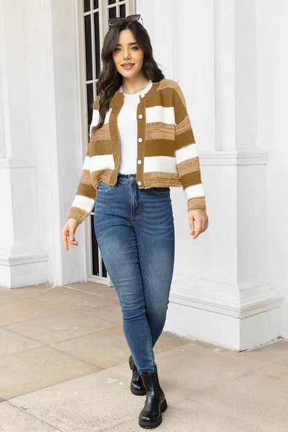 Striped Button Up Long Sleeve Cardigan Carauana Store