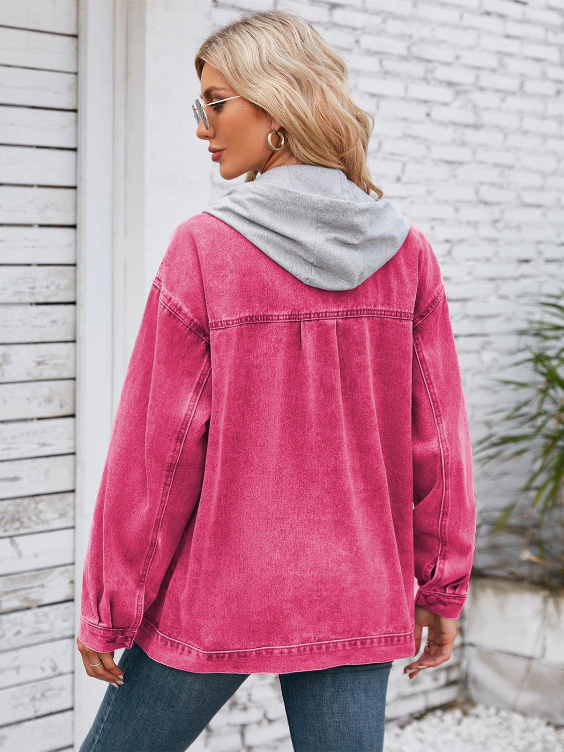 Pocketd Button Up Detachable Hooded Denim Jacket Carauana Store