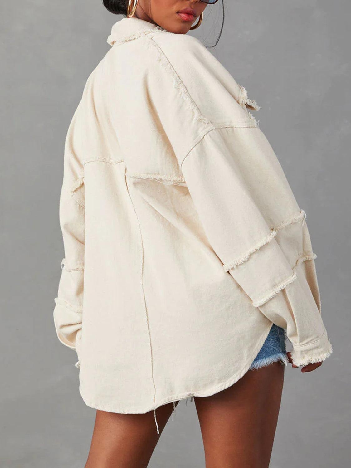 Button Down Raw Hem Denim Jacket Carauana Store