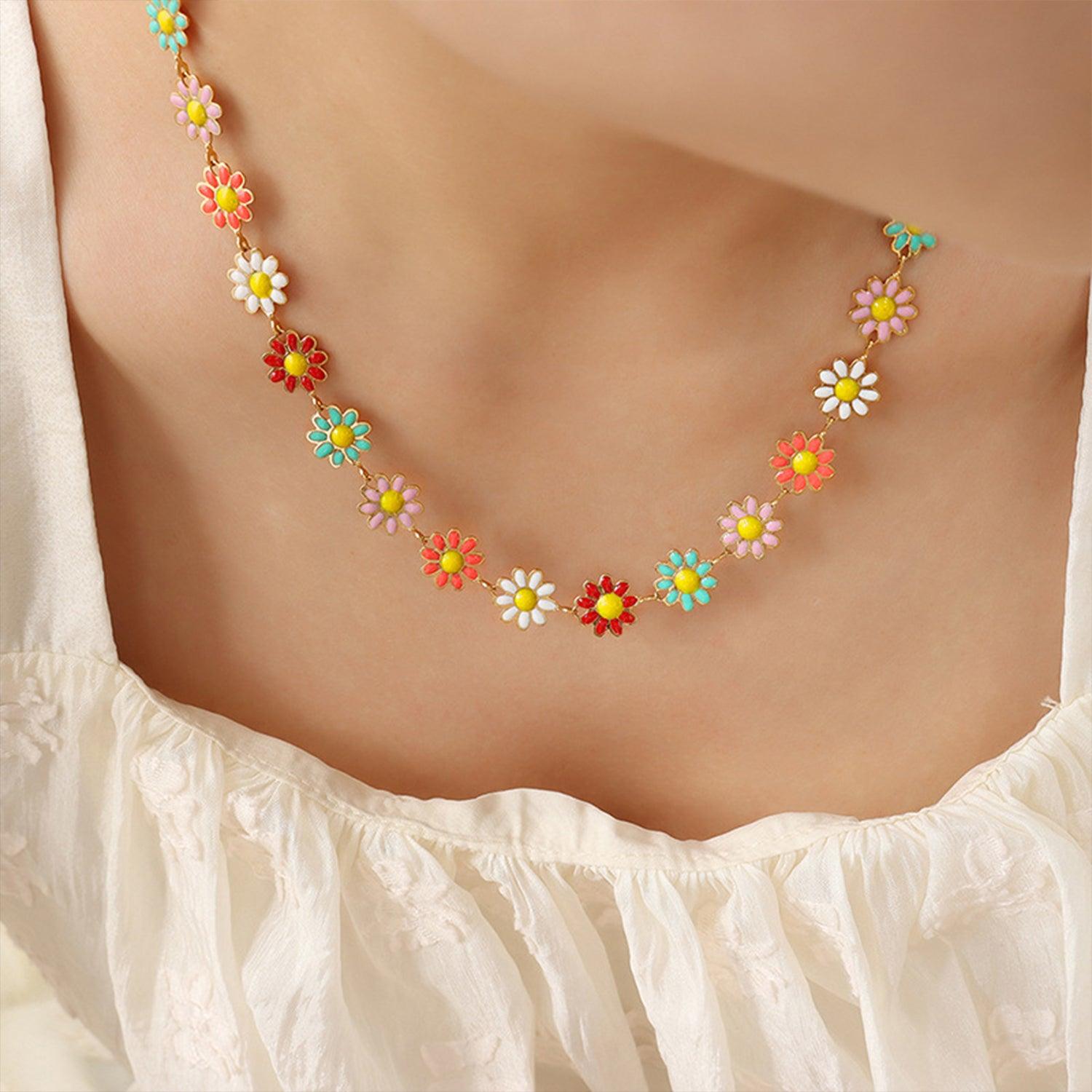 Titanium Steel Oil Drip Flower Necklace Carauana Store