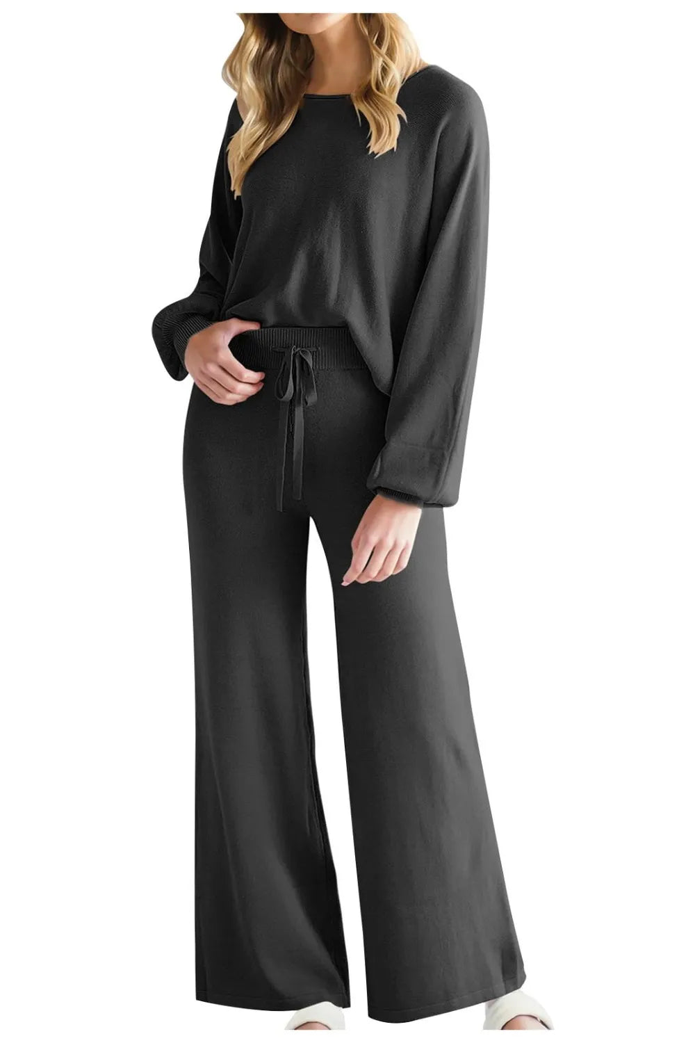 Round Neck Long Sleeve Top and Pants Set Carauana Store
