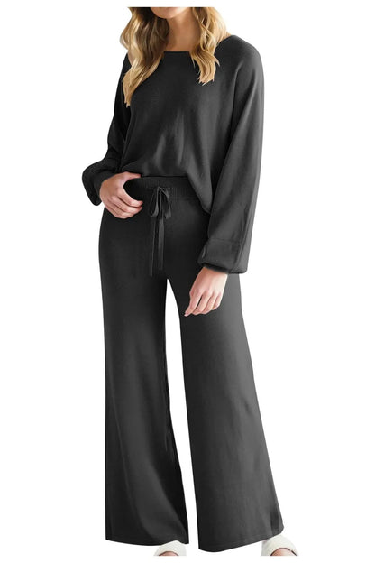 Round Neck Long Sleeve Top and Pants Set Carauana Store