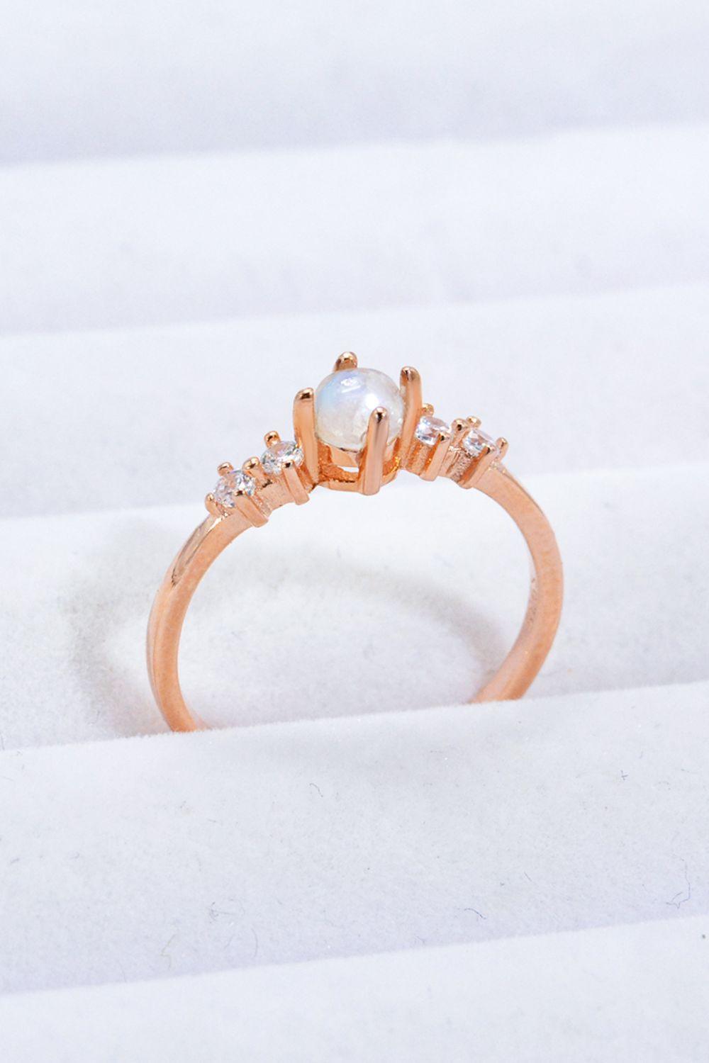 Natural Moonstone and Zircon 18K Rose Gold-Plated Ring Carauana Store